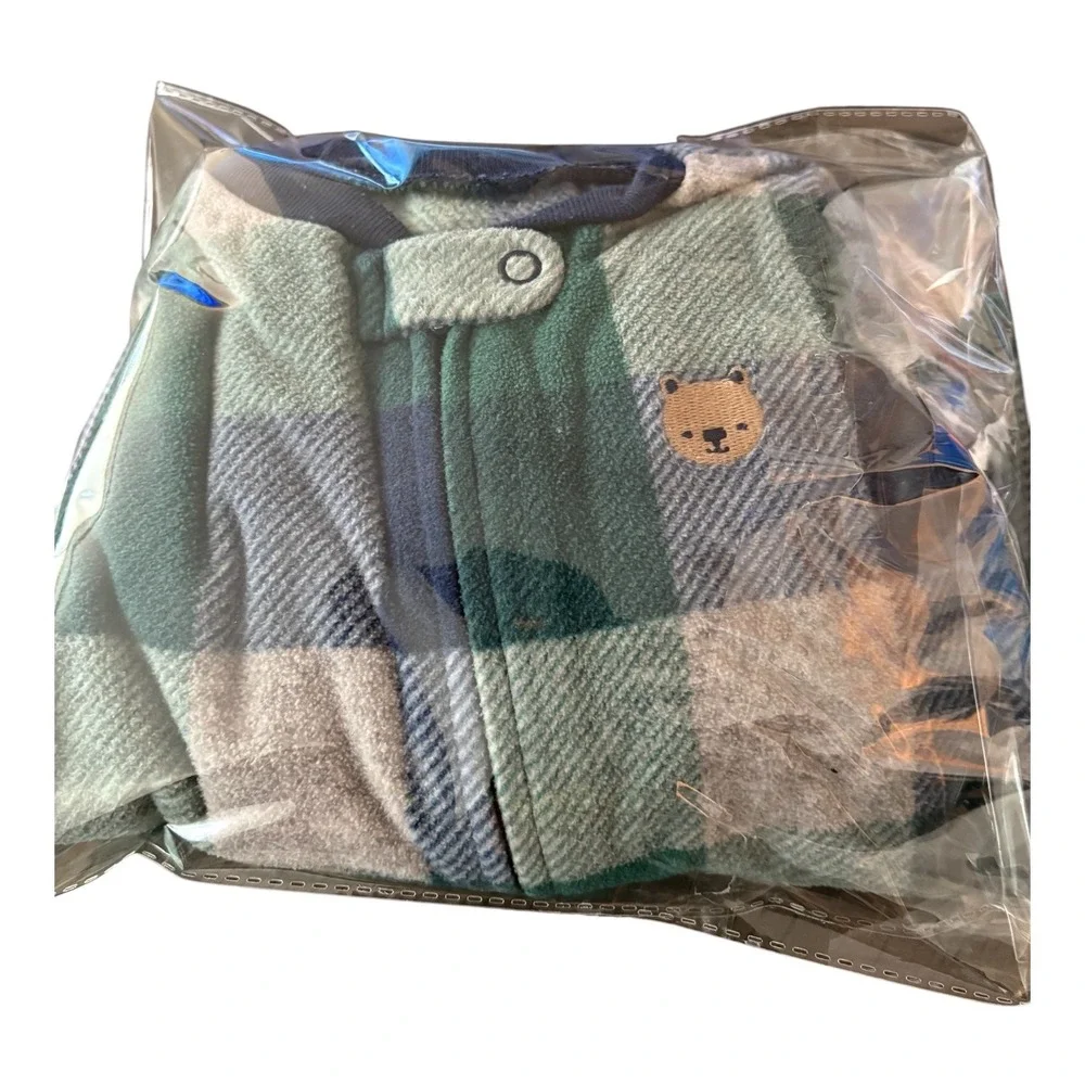 Carters Baby Boy 9M Fleece Footed Pajamas 2 Pack Plaid Arctic Animal‎ Sleepers